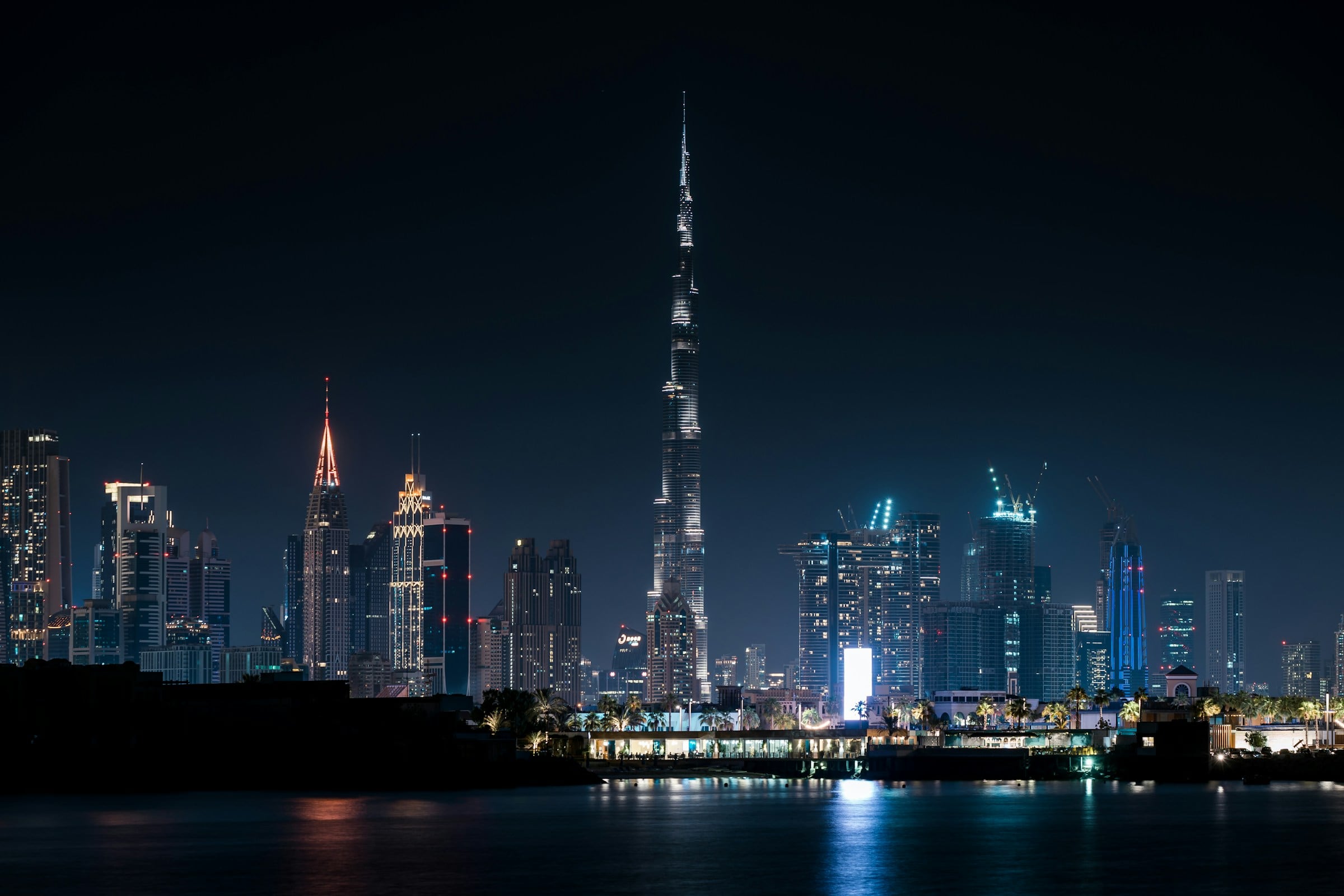 The Downtown Dubai skyline at night