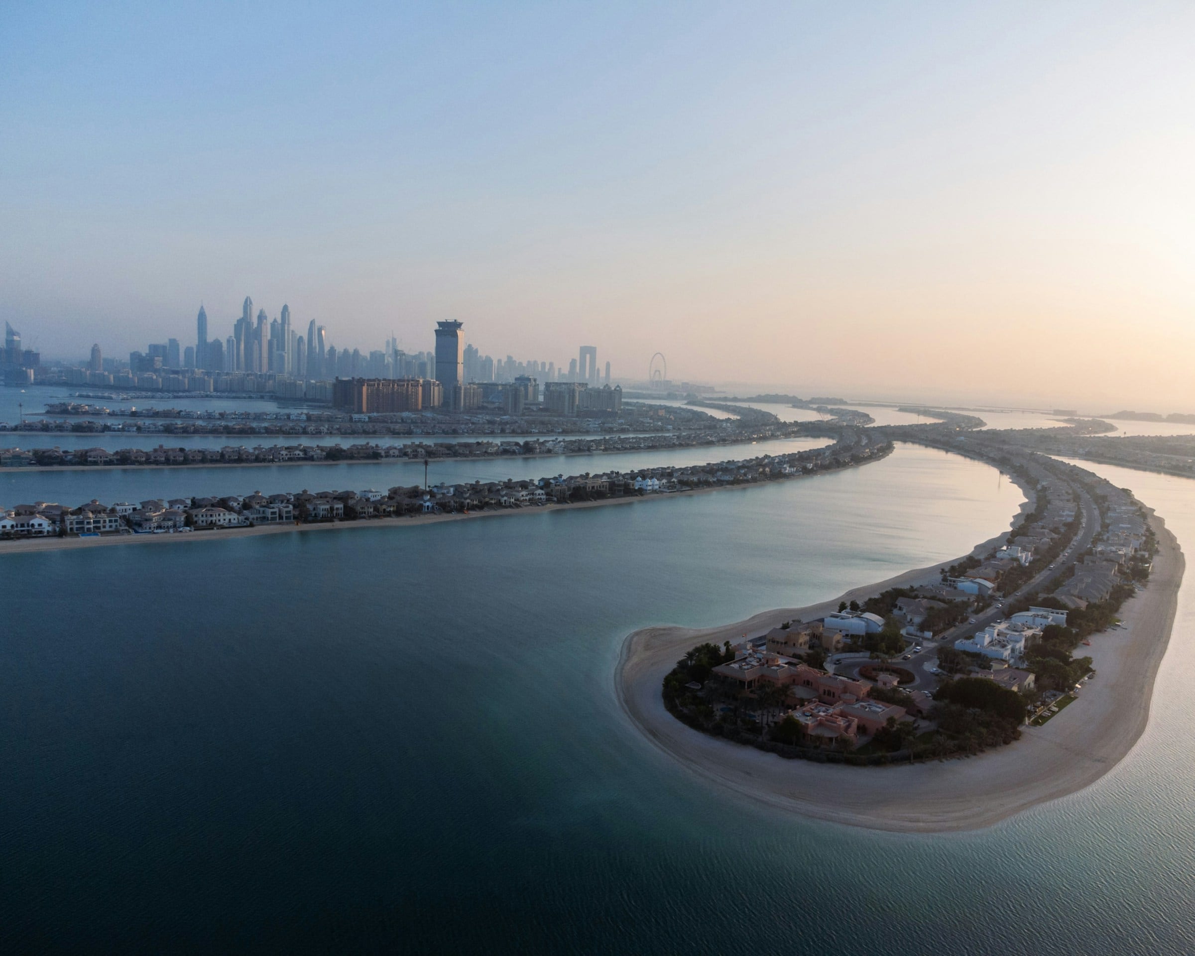 The crescent of Palm Jumeirah at dusk