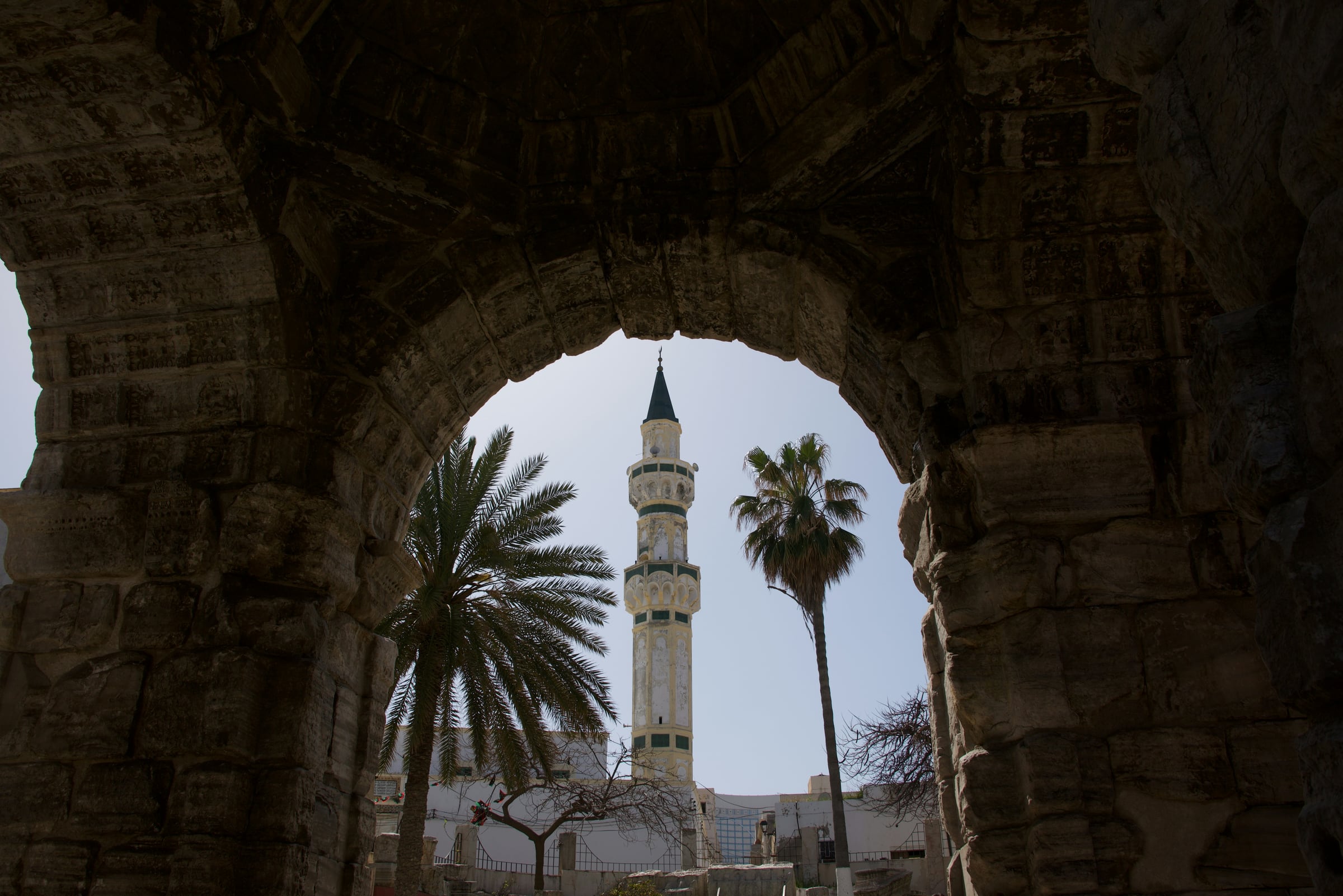 The Arch of Marcus Aurelius and the Gurgi Mosque minaret, Tripoli