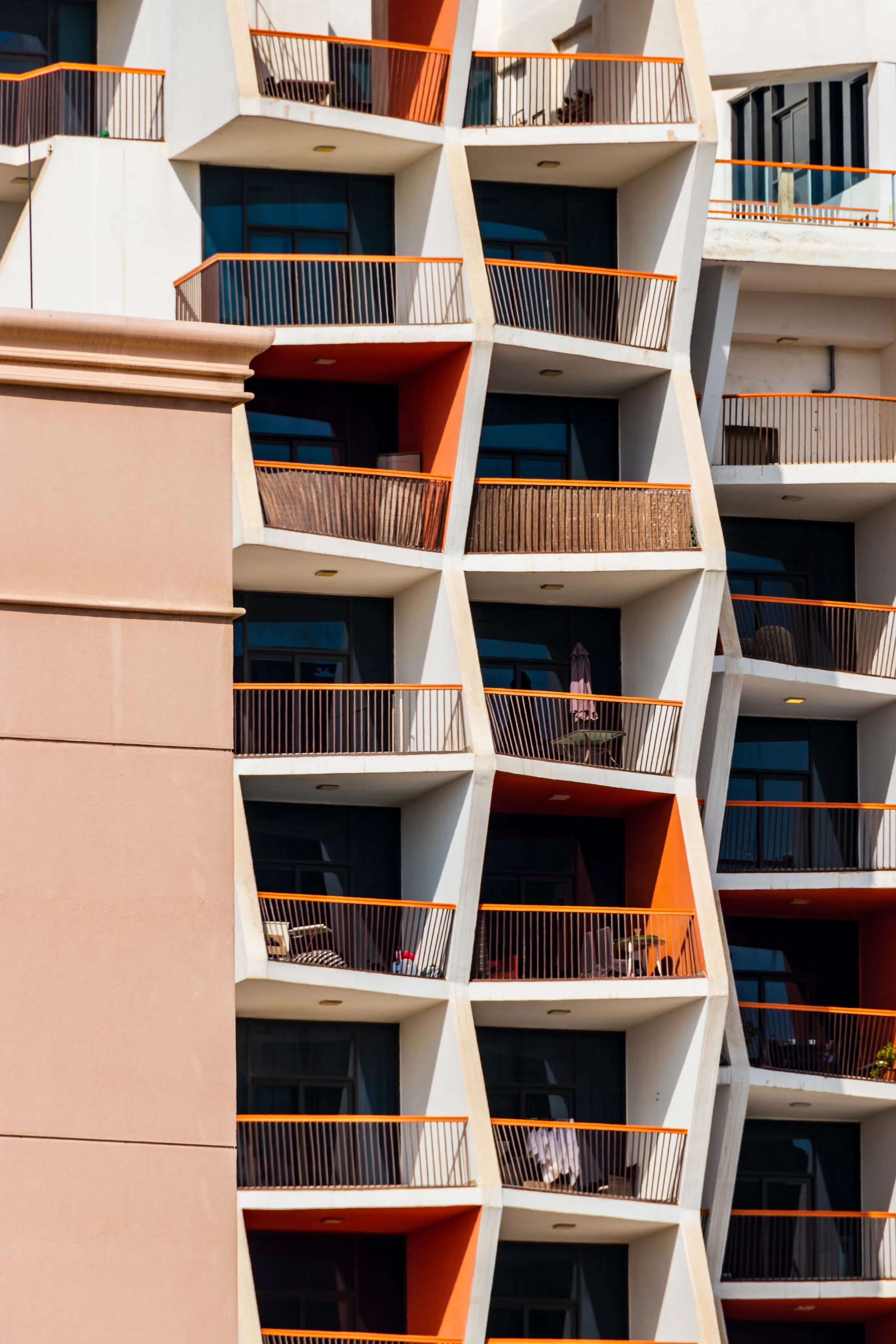 Geometric balconies on a contemporary residential tower