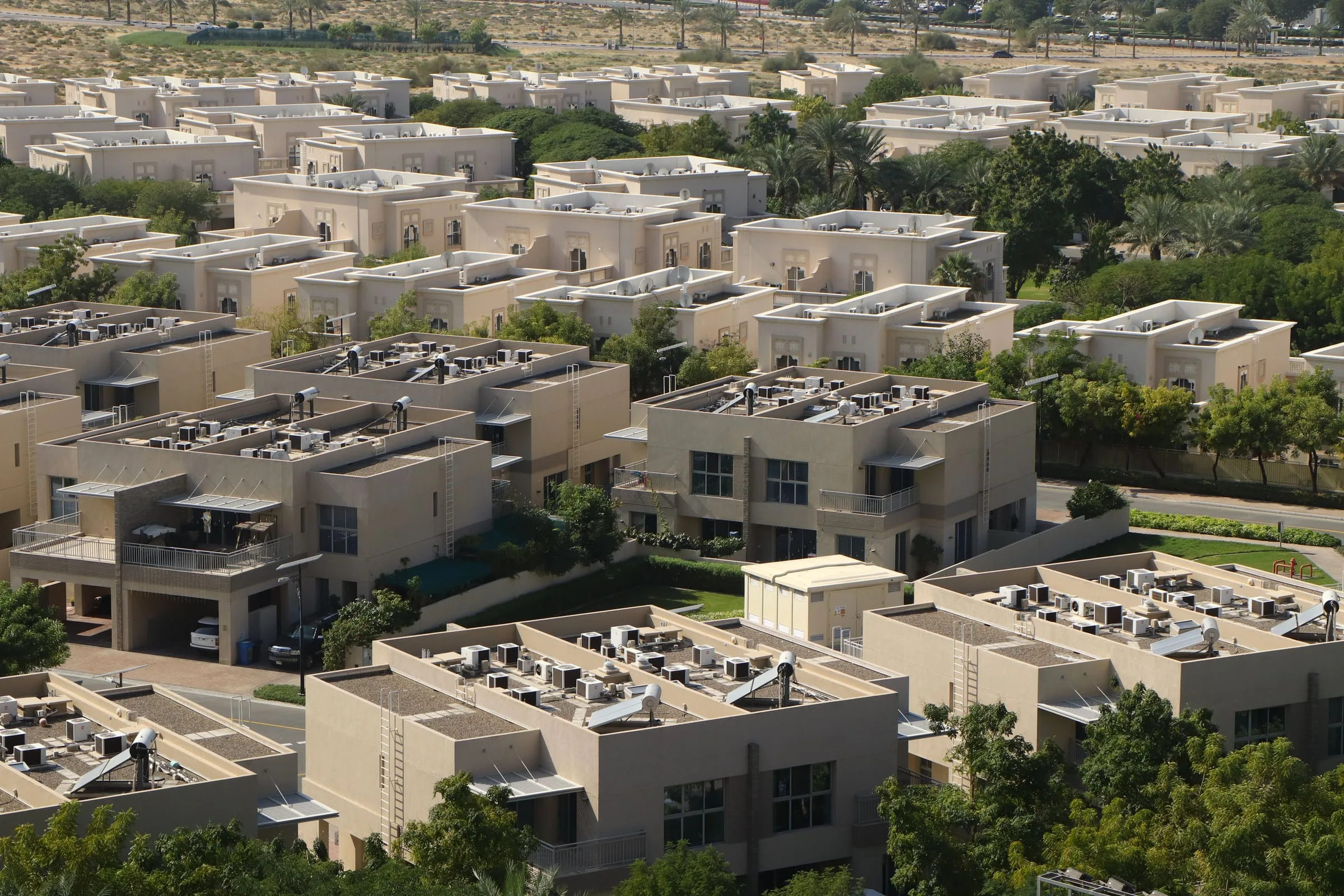 Aerial view of a modern villa community in Dubai