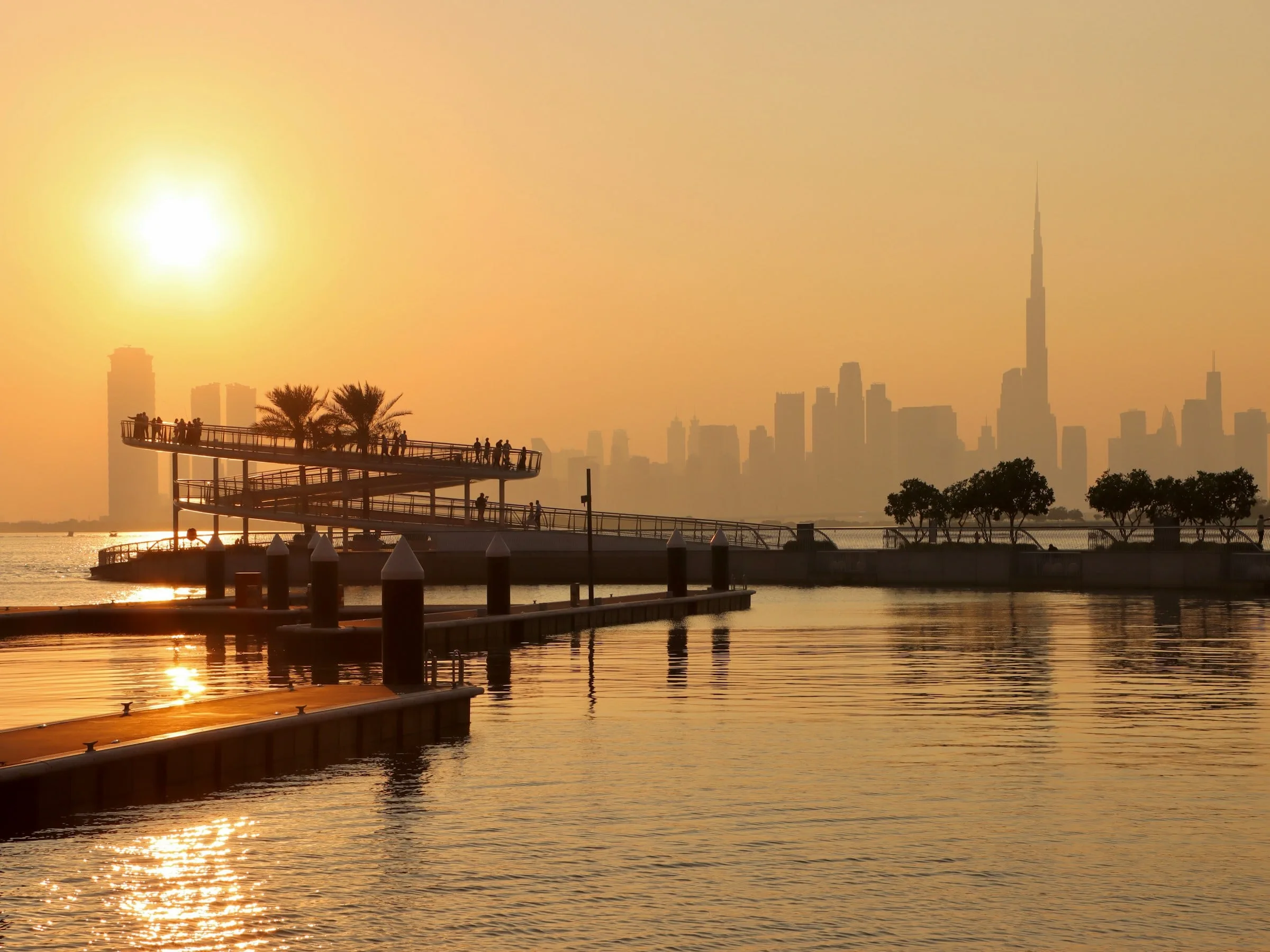 Sunset over the Creek and the Dubai skyline