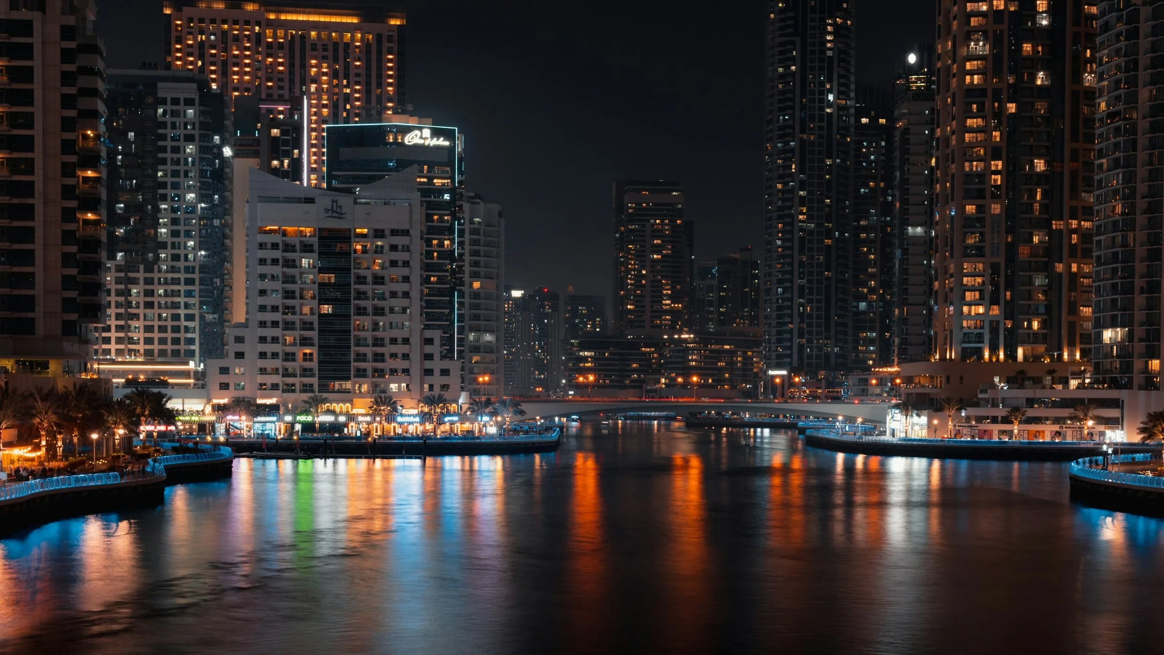 Marina lights reflected in the water